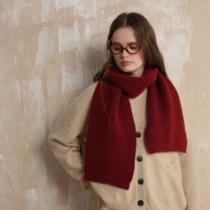 017 - Solid Color Simple Soft Knit Scarf Wine